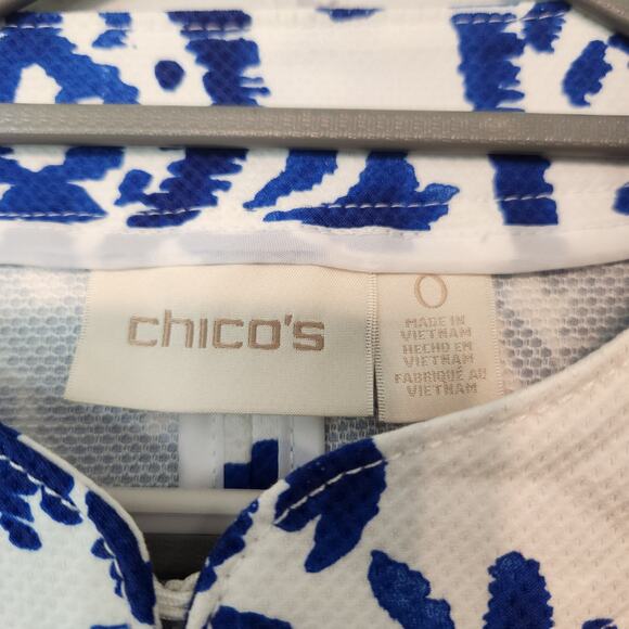 Chico's Indigo Ink Alicia Blue White Abstract Geometric Jacket Women's Size 0-Sm - Picture 3 of 9
